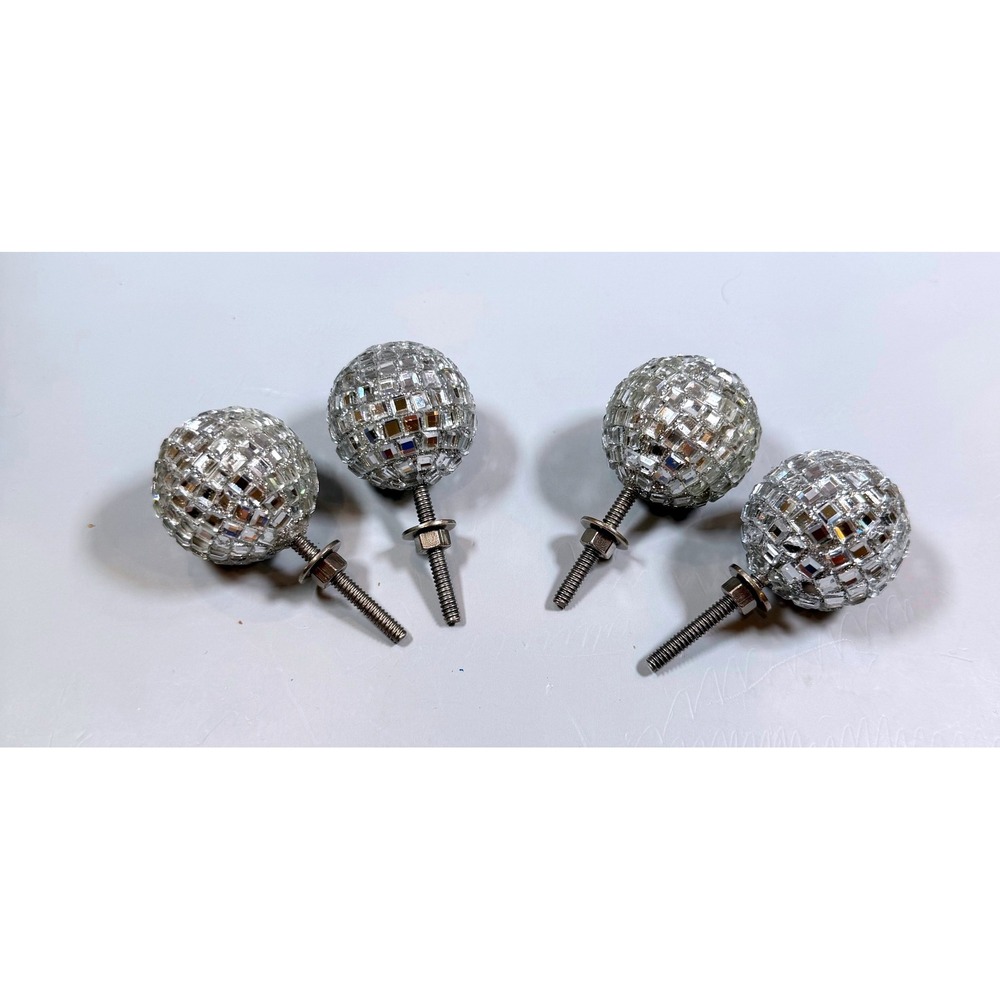 Set of 4 Disco Ball Drawer Knobs Mirrored Mosaic Silver Cabinet Dresser Pulls